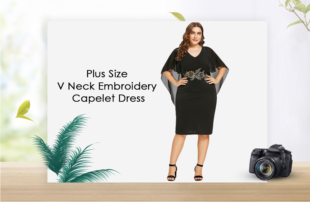 Plus Size Embroidery Capelet Dress