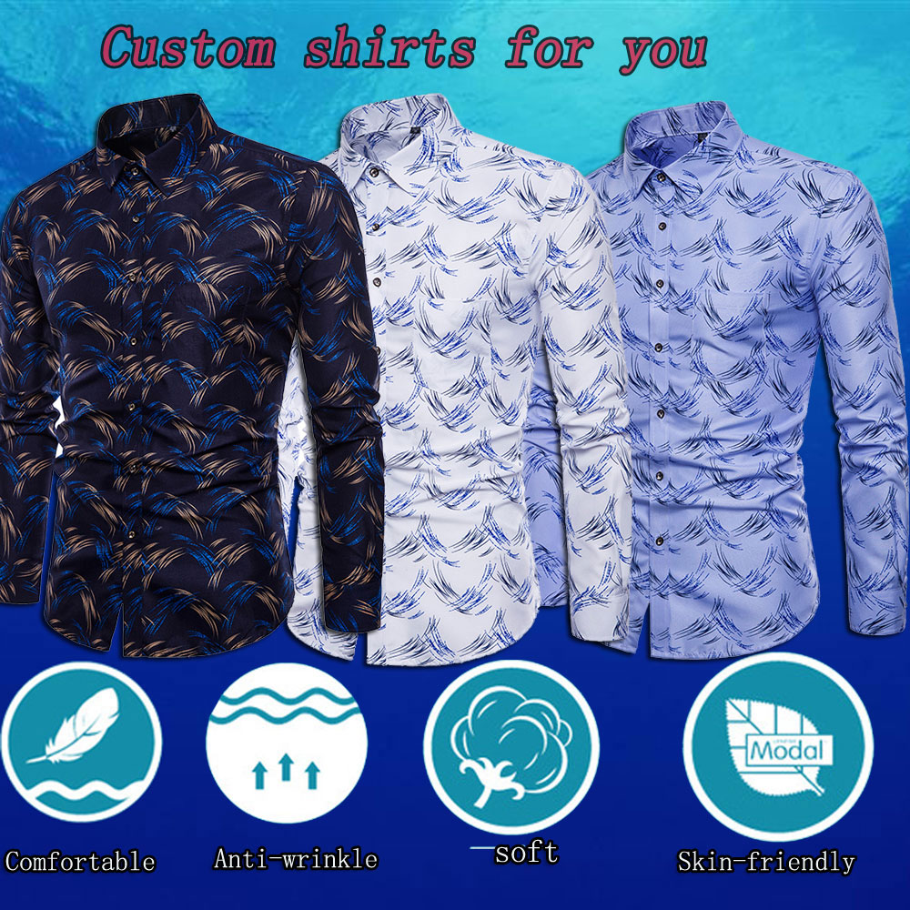 Autumn Men's Large Size Printed Long-Sleeved Shirt