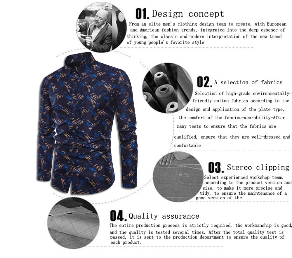 Autumn Men's Large Size Printed Long-Sleeved Shirt