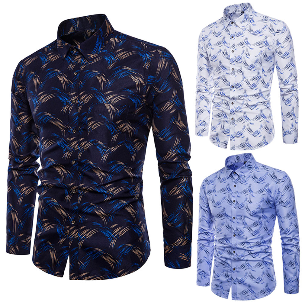 Autumn Men's Large Size Printed Long-Sleeved Shirt