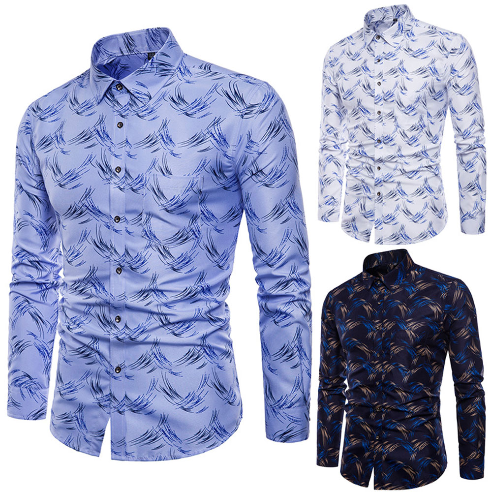 Autumn Men's Large Size Printed Long-Sleeved Shirt