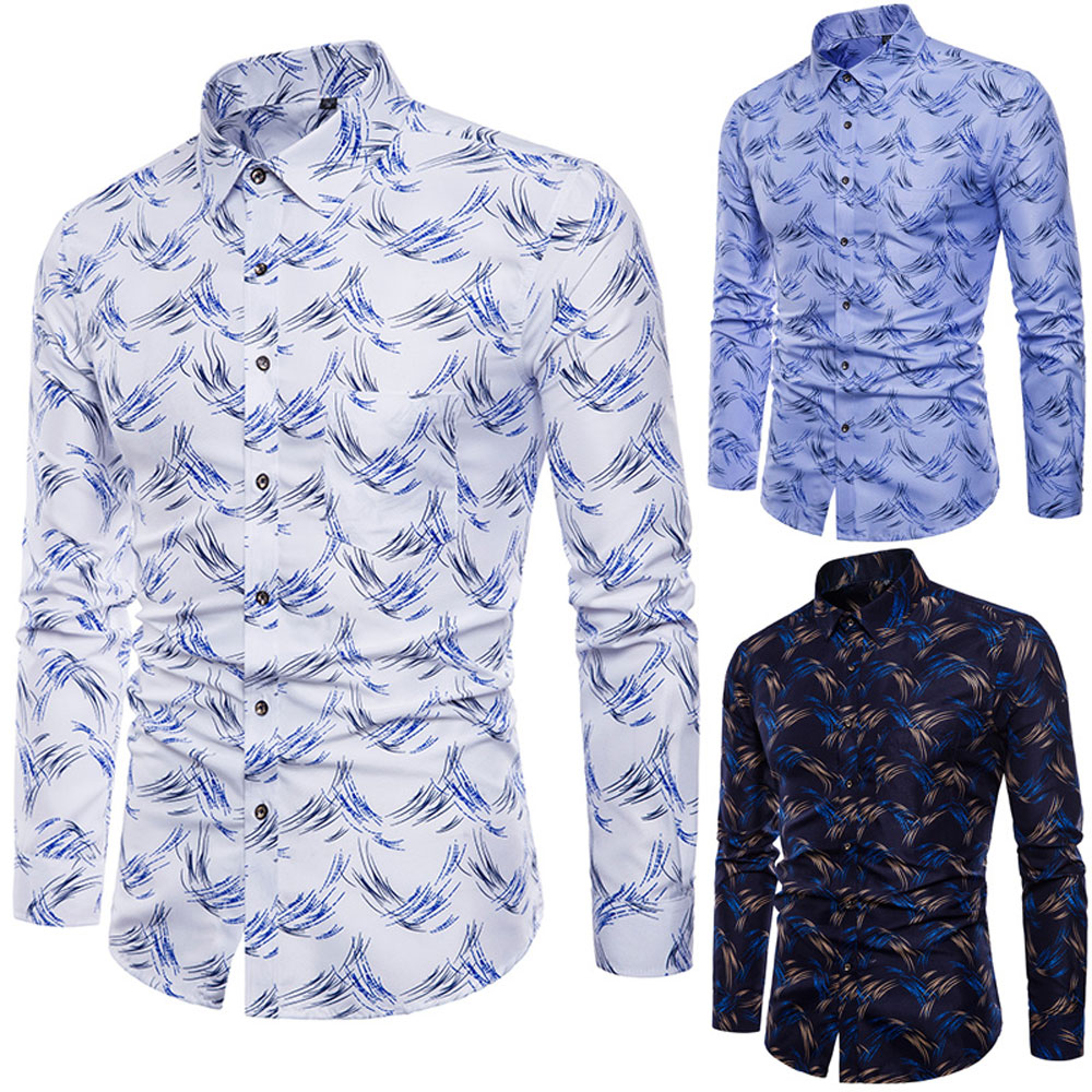 Autumn Men's Large Size Printed Long-Sleeved Shirt