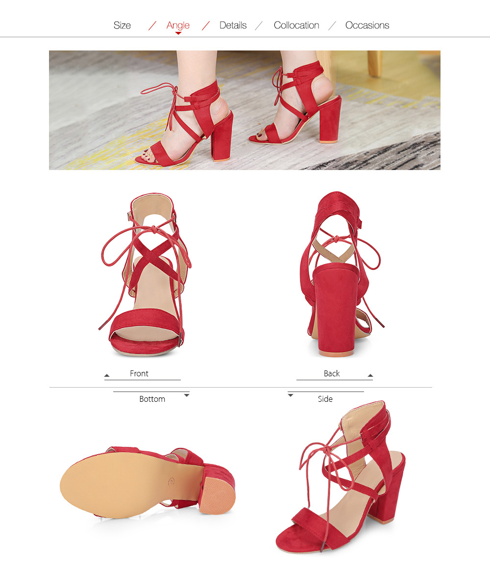 Open-toe Lace-up Angle Strap Chunky Heel Mules Shoes Sandals Club Women
