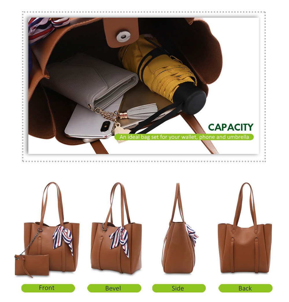 2pcs Casual Women Shoulder Tote PU Leather Composite Bag Female Handbag Clutch