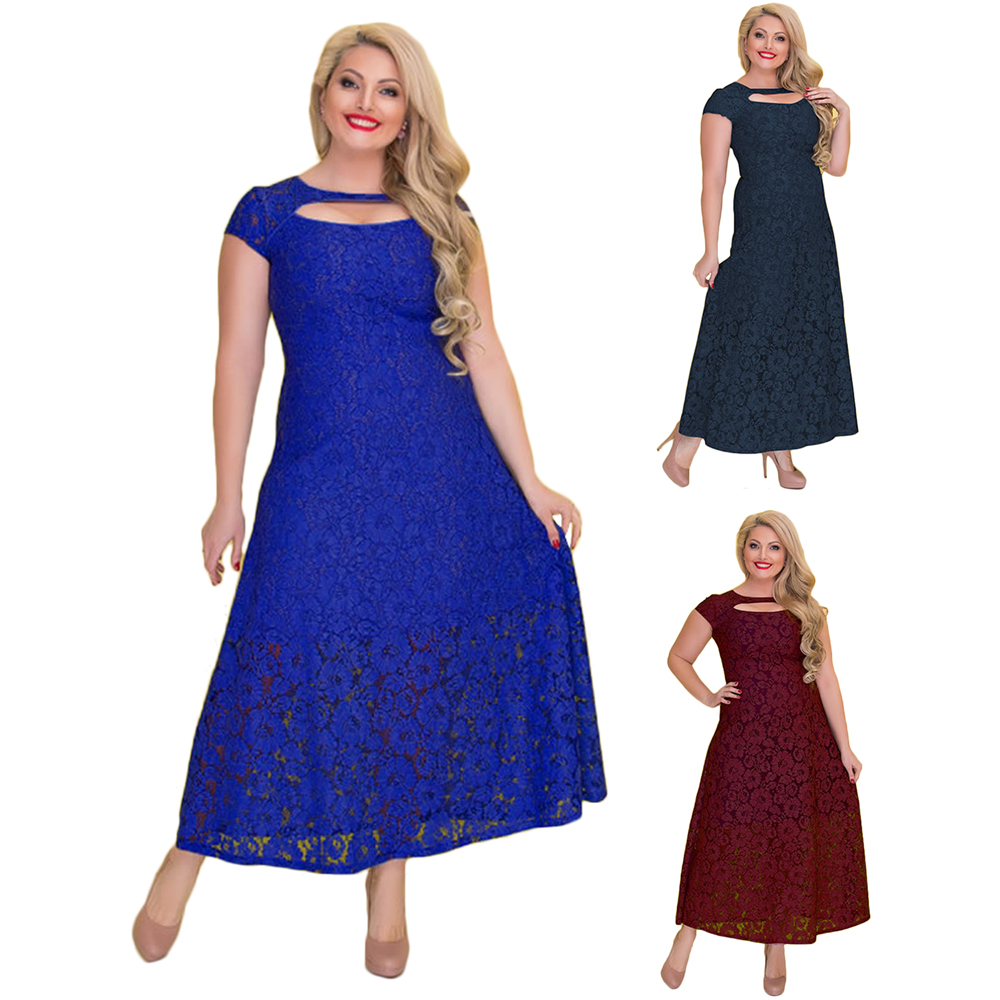 Lace Elegant Plus Size Hollowed Out Long Dress