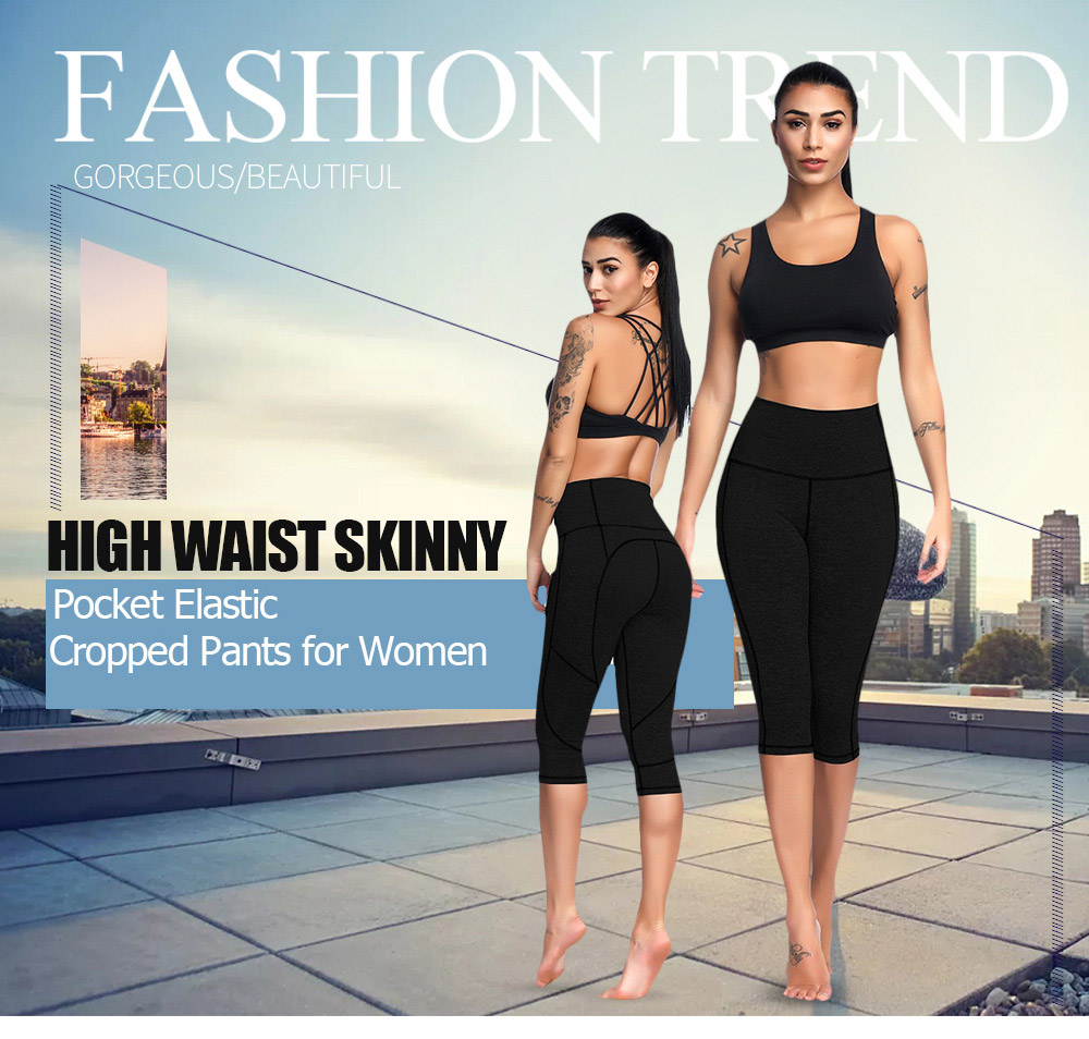High Waist Skinny Pocket Elastic Yoga Women Cropped Pants