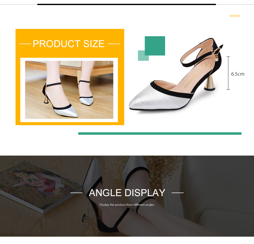 Trendy Pointed Toe Ankle Strap Shining Women High-heeled Shoes