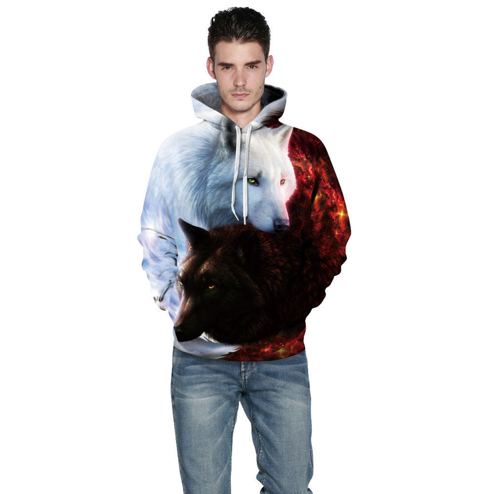 Winter Men's Digital Print Long Sleeve Double Color Wolf Sweatshirt