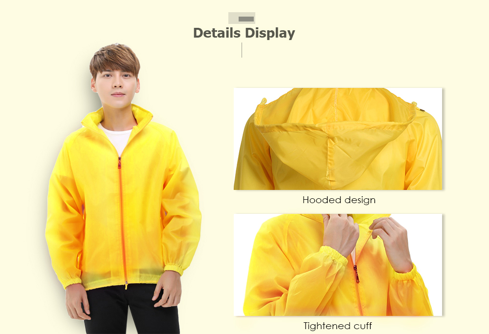 Long Sleeve Hooded Pocket Solid Color Thin Water Resistance Outdoor Men Jacket