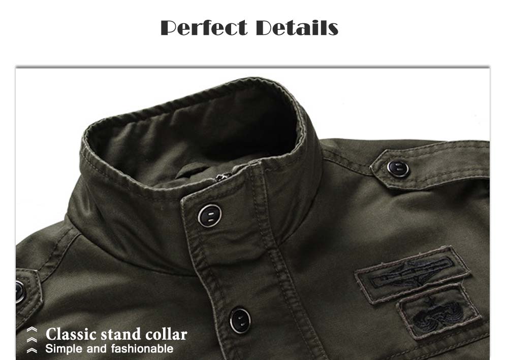 Leisure Stand Collar Zipper Army Uniform Outdoor Sport Coat for Men