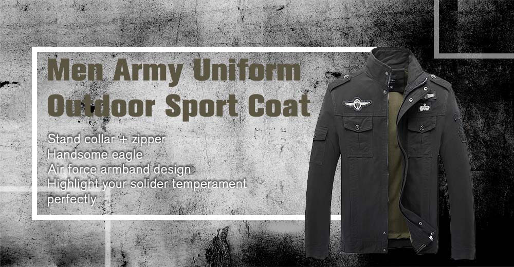 Leisure Stand Collar Zipper Army Uniform Outdoor Sport Coat for Men