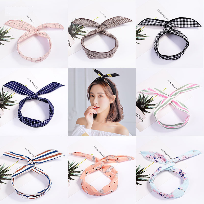 Fashion Plaid Knot Headband Turban Elastic Hairband Head Wrap Hair Accessories for Women Girls Striped Headwear Accessories