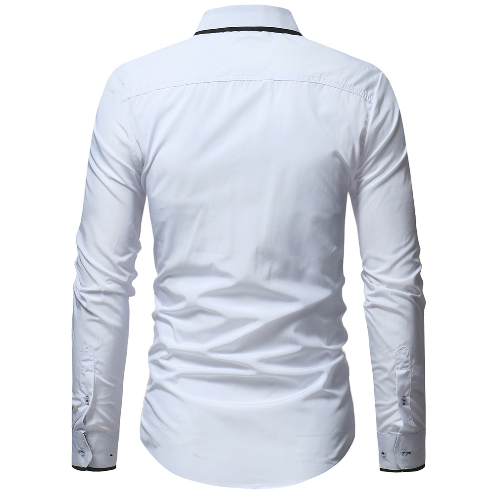 Fashion Classic Contrast Color Double Collar Men's Casual Slim Long Sleeve Shirt