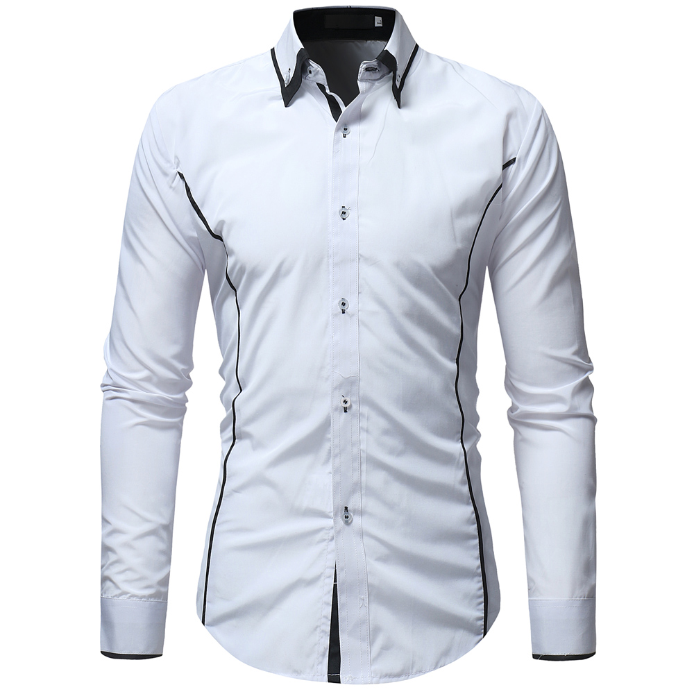 Fashion Classic Contrast Color Double Collar Men's Casual Slim Long Sleeve Shirt