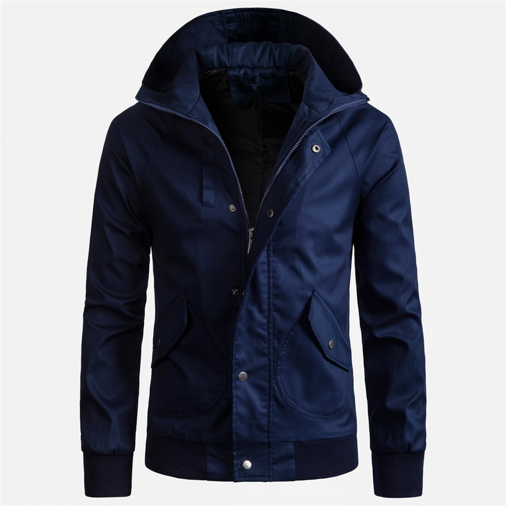 Winter Men'S Solid Color Jacket Casual Hooded Coat