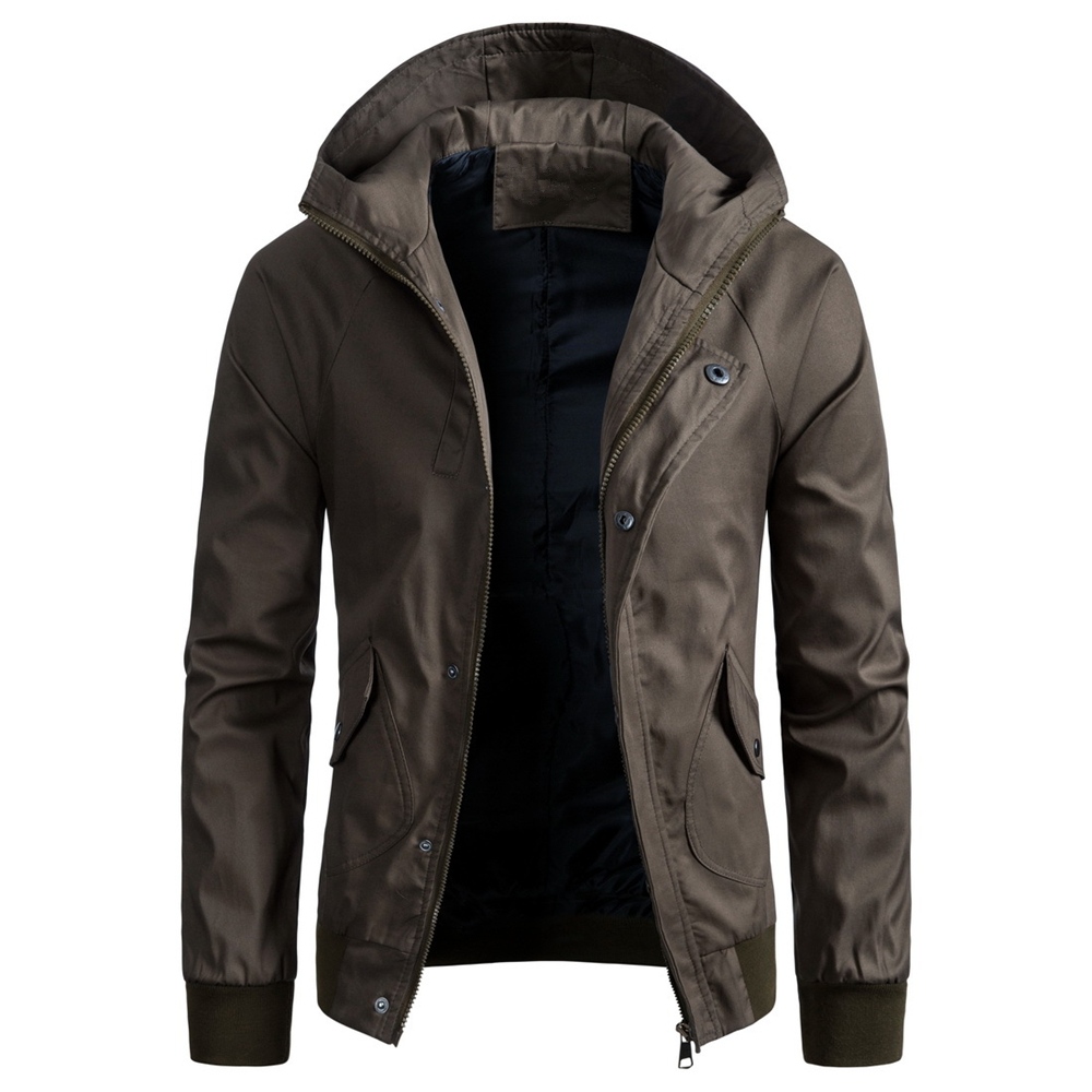 Winter Men'S Solid Color Jacket Casual Hooded Coat