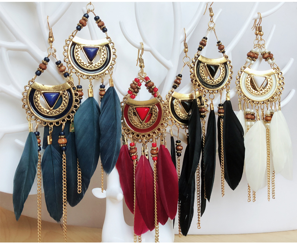 Retro Feathered Feather Earrings
