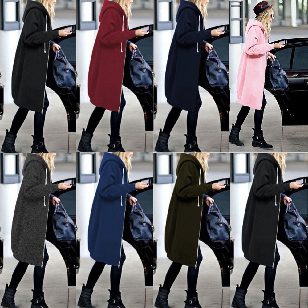 Plus Size Winter Womens Zip Up Open Hooded Hoodies Ladies Long Sleeve Coat Tops Jacket S-5XL Plus Size