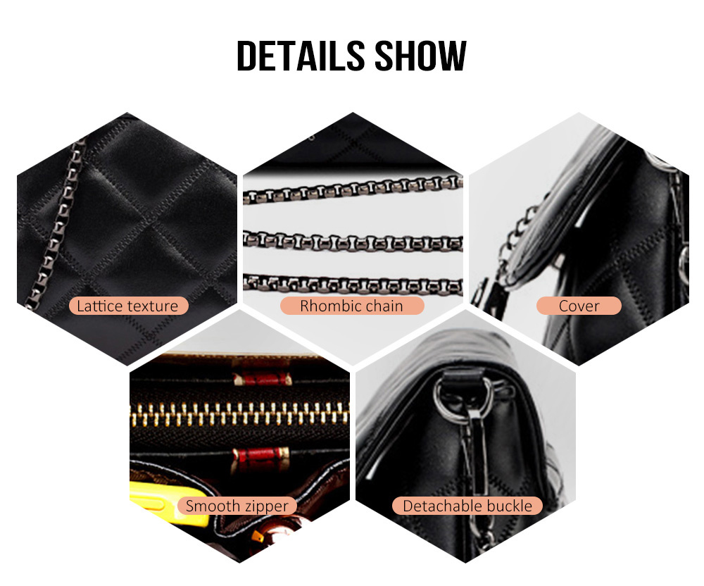 PU Leather Rhombic Chain Shoulder Crossbody Women Female Bag