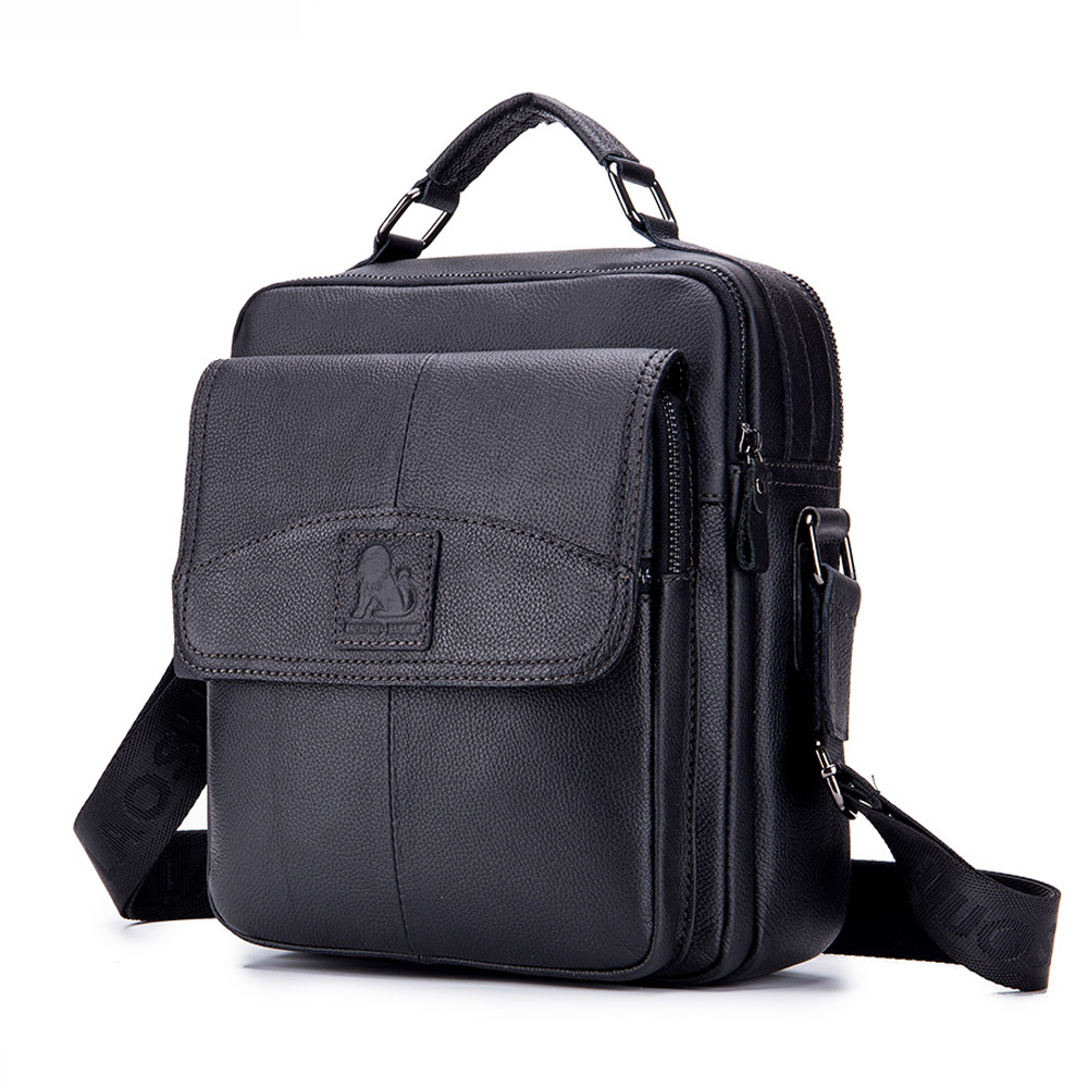 LAOSHIZI New Men's Leather Large Capacity Shoulder Crossbody Bag