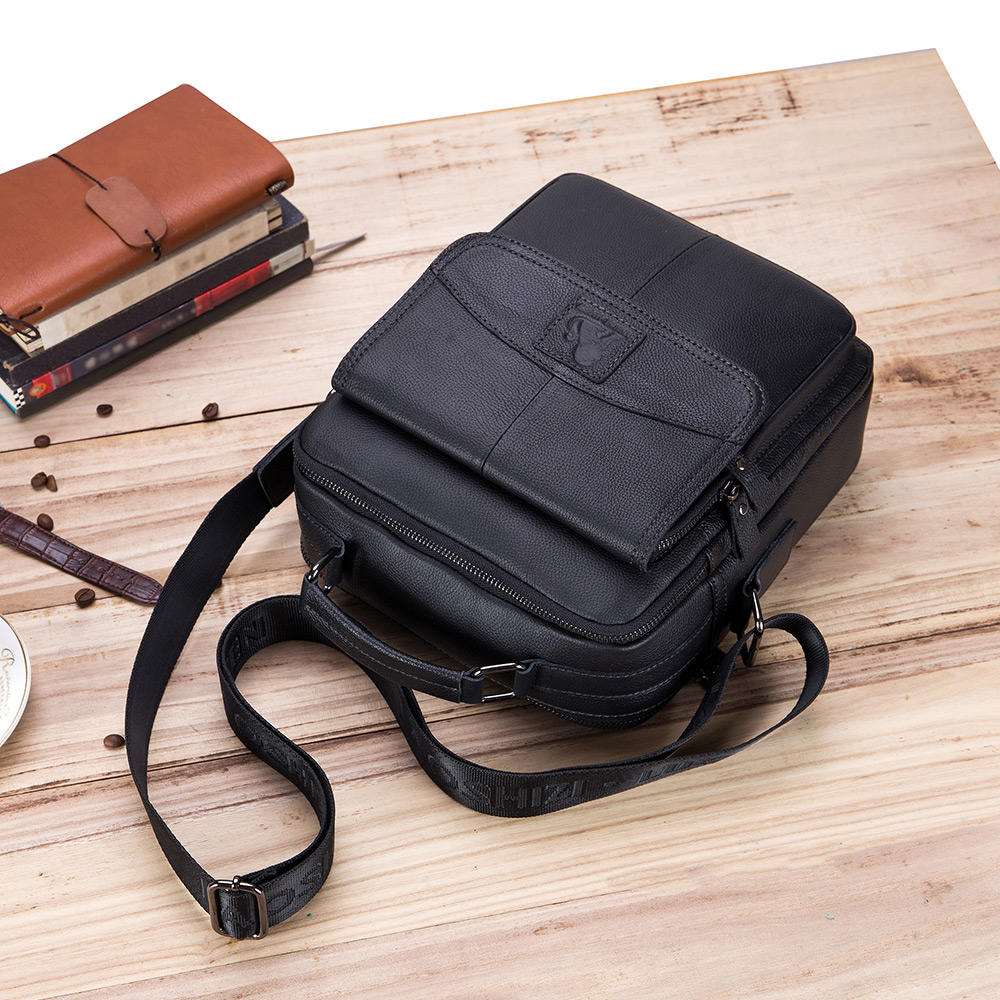 LAOSHIZI New Men's Leather Large Capacity Shoulder Crossbody Bag