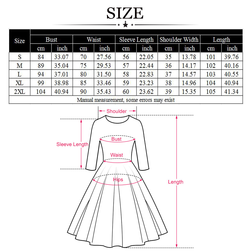 Hepburn Vintage Series Women Dress Spring And Summer Round Neck Christmas Printing Design Long Sleeve Belt Corset Dress