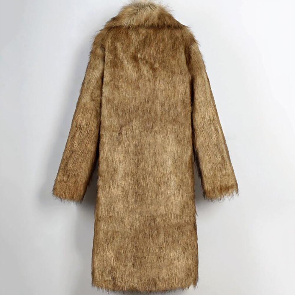 Men Faux Fur Coat Overcoat Turndown Collar Long Sleeve Winter Coat