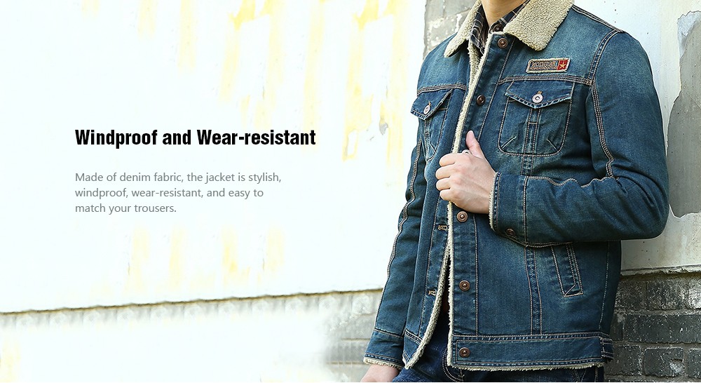 Fashion Warm Brushed Liner Denim Jacket Chaqueta for Men