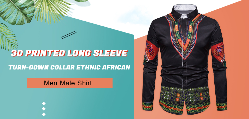 3D Printed Long Sleeve Turn-down Collar Ethnic Men Male Shirt