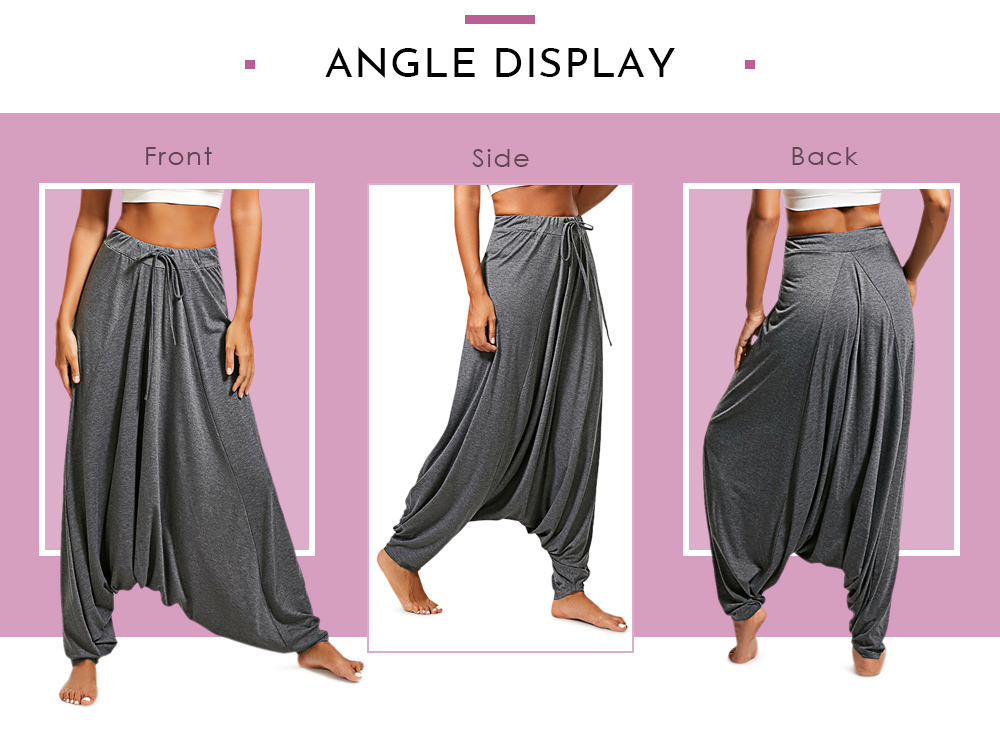 Elastic Waist Loose Solid Color Casual Women Drop-crotch Pants