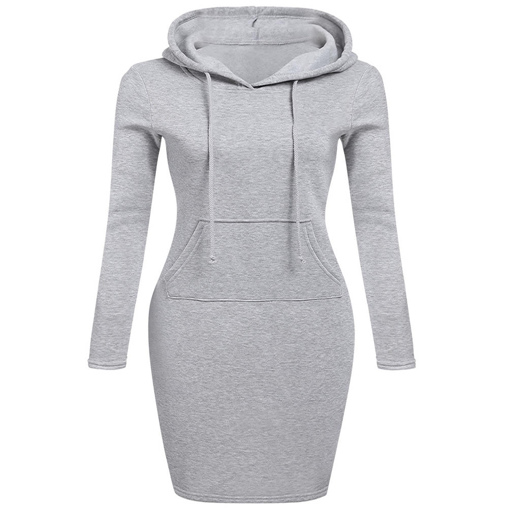 Autumn Winter Three Color Hooded Lace Pocket Sweater Dress Female