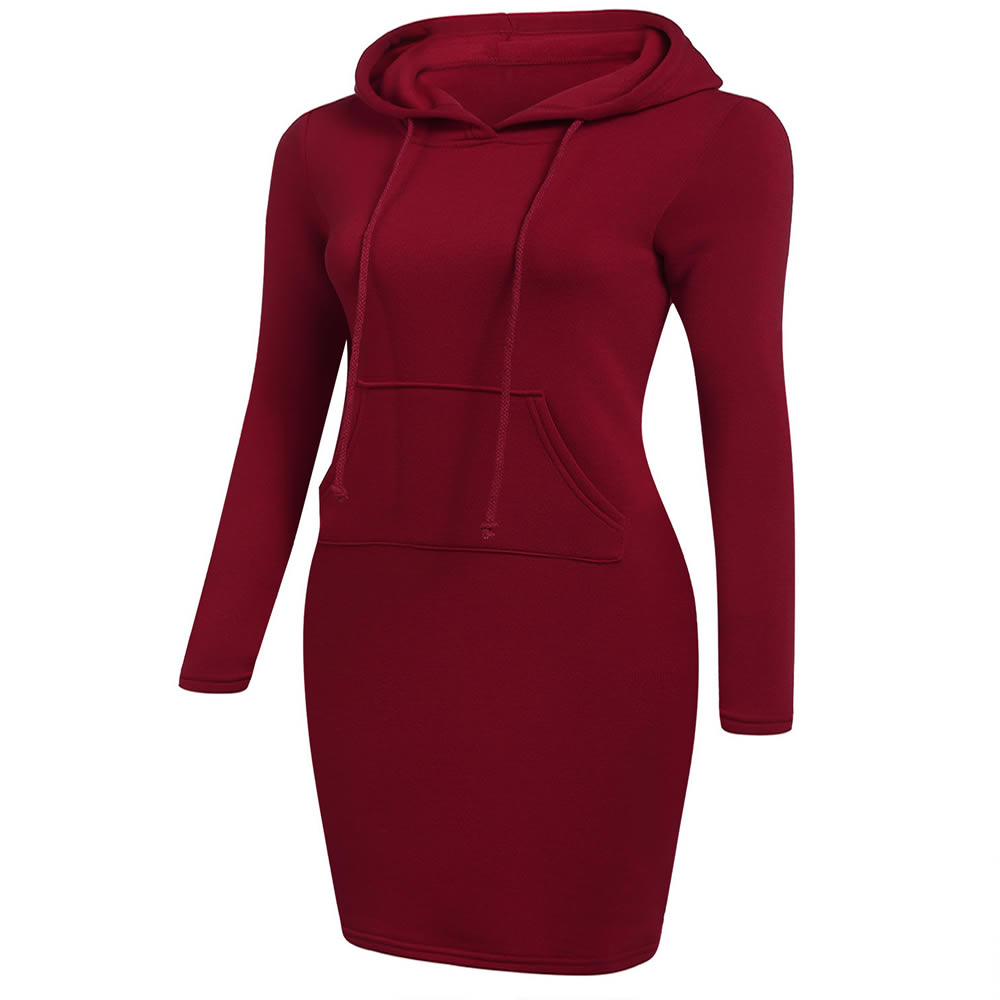 Autumn Winter Three Color Hooded Lace Pocket Sweater Dress Female