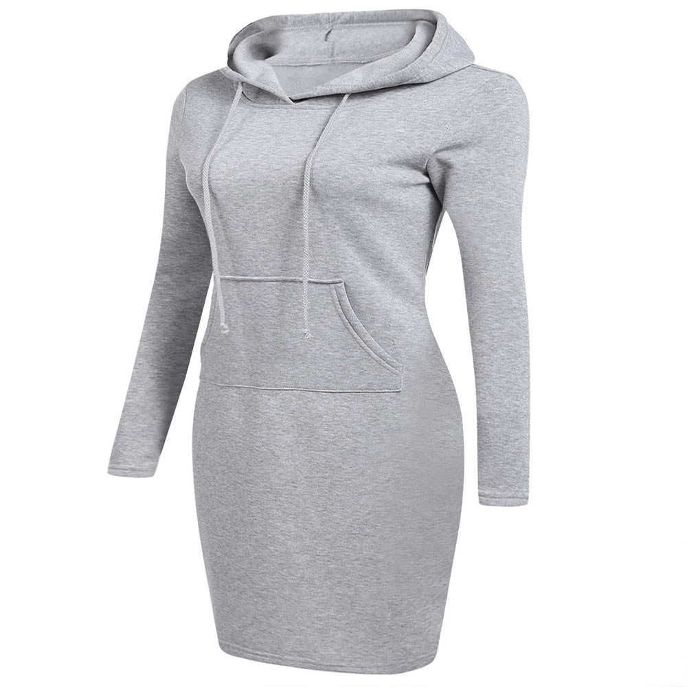 Autumn Winter Three Color Hooded Lace Pocket Sweater Dress Female