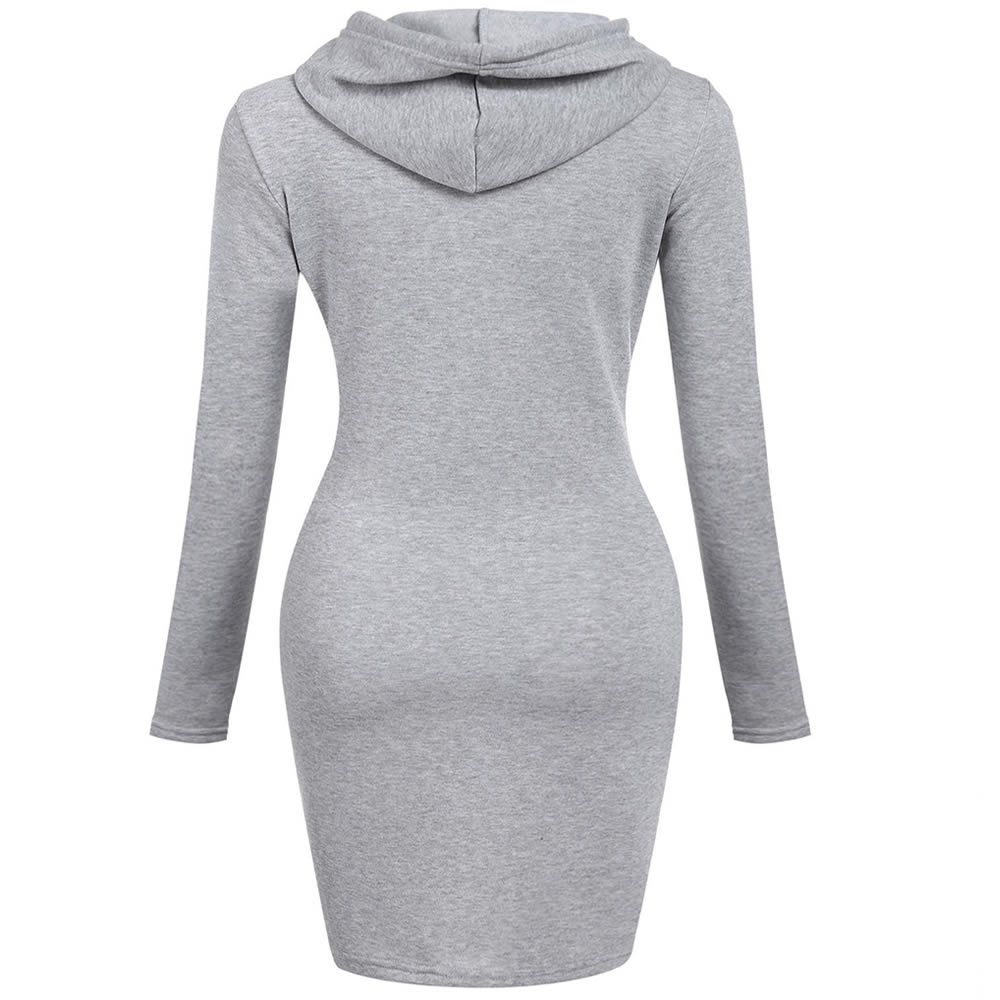 Autumn Winter Three Color Hooded Lace Pocket Sweater Dress Female