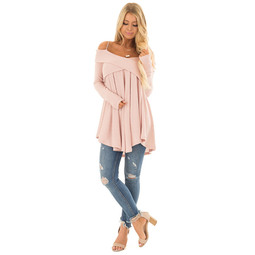 Straps with Long Sleeves Crossed Collar Tops