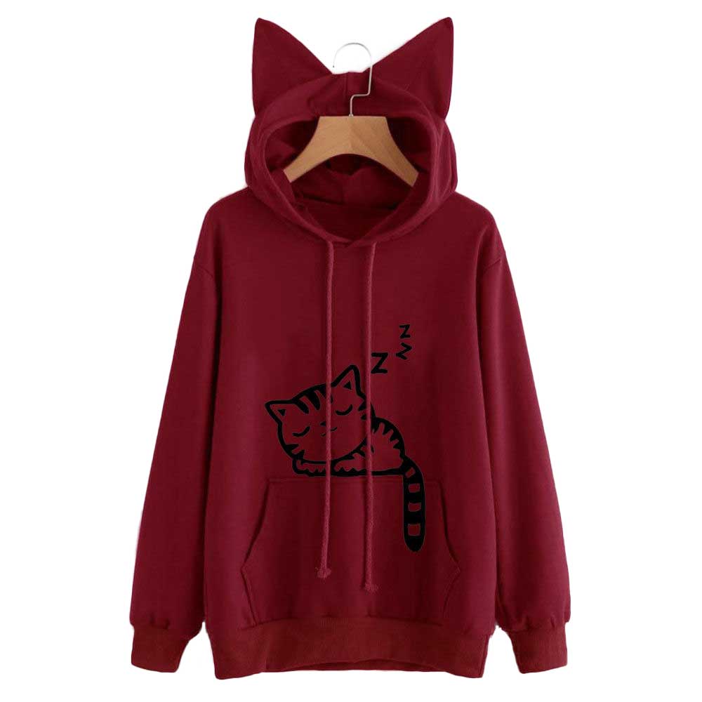 Women'S Loose Cat Hooded Sweater