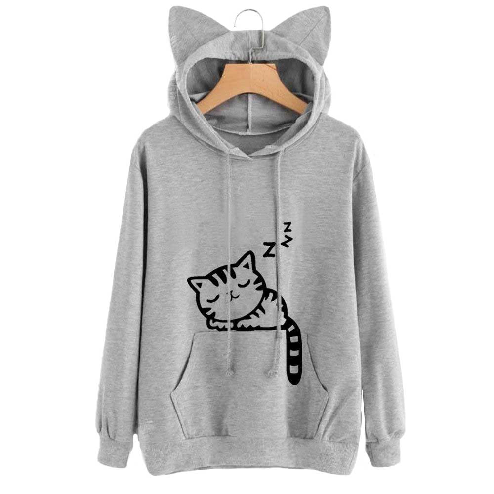 Women'S Loose Cat Hooded Sweater