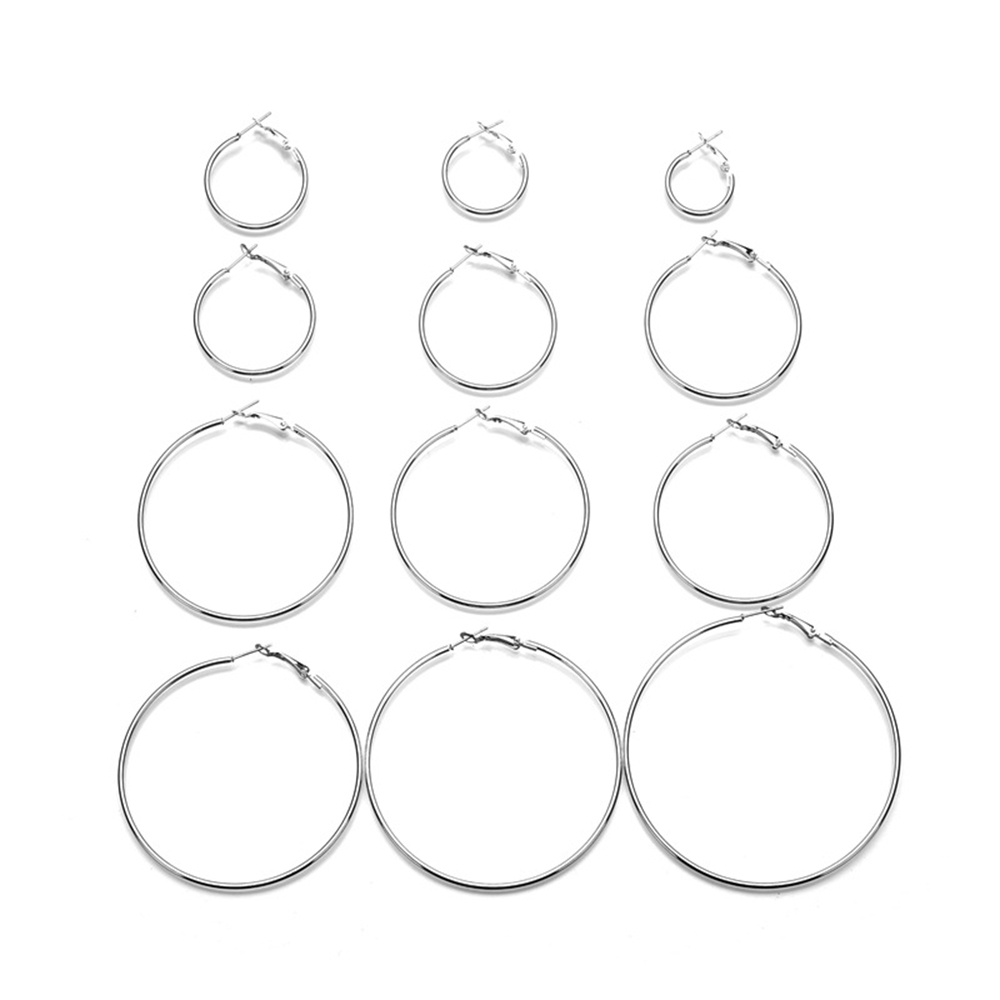 12-PIECE Set of Exaggerated Metal Ring Earrings for Women'S Fashion