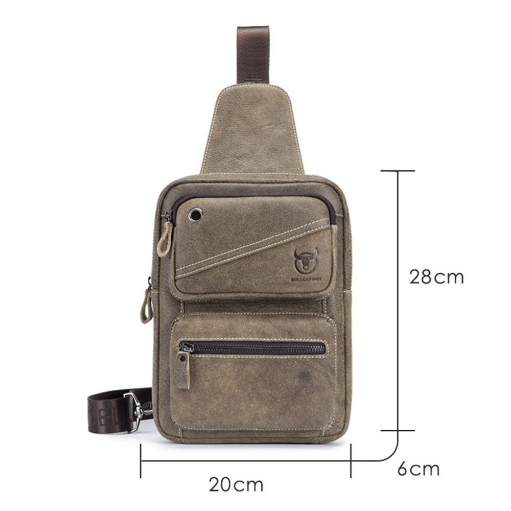 Men Chest Bag Clasp Genuine Leather Messenger Crossbody Fashion Cellphone pocket