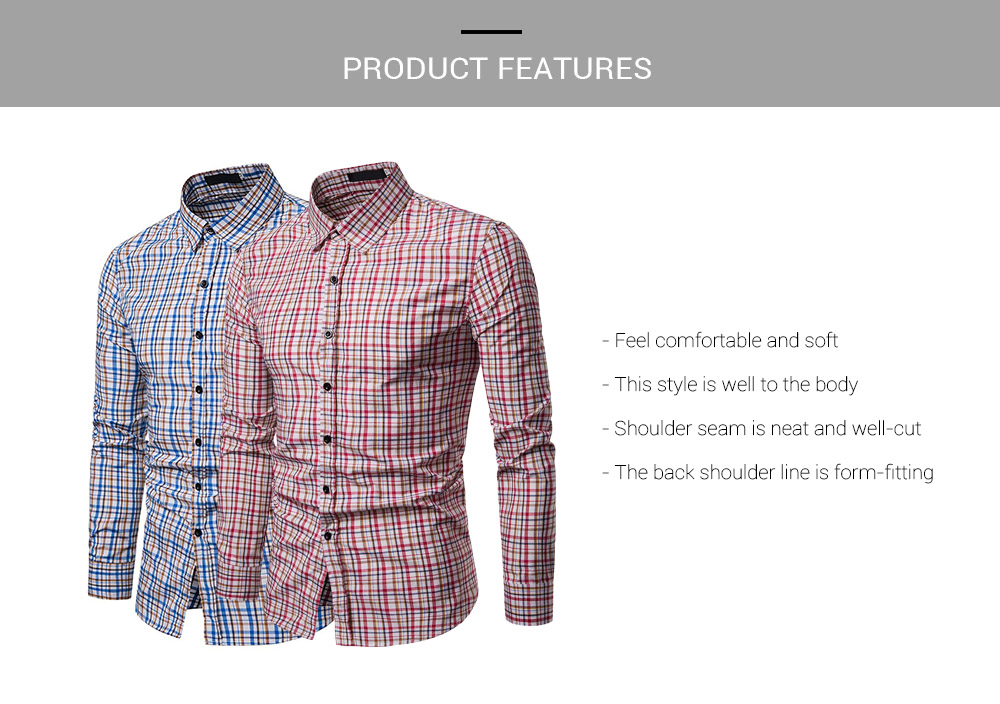 Men Plaid Casual Long Sleeve Shirt Soft Slim Fit Style Man Clothes