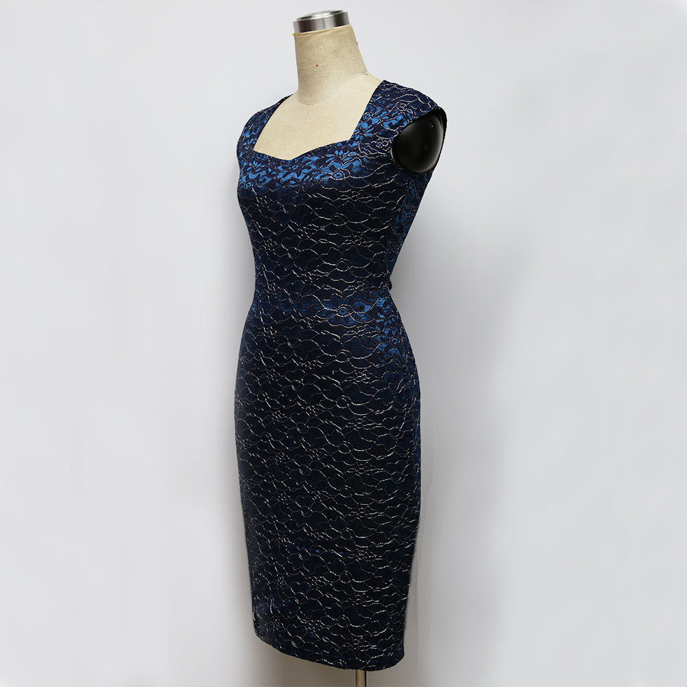 Silver Line Decorative Sequins Lace Jumpsuit Slim Bag Hip Pencil Dress