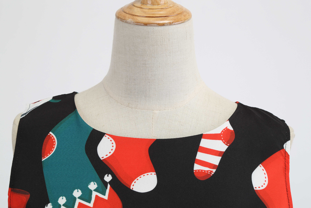 2018 Hepburn Style Christmas Print Dress
