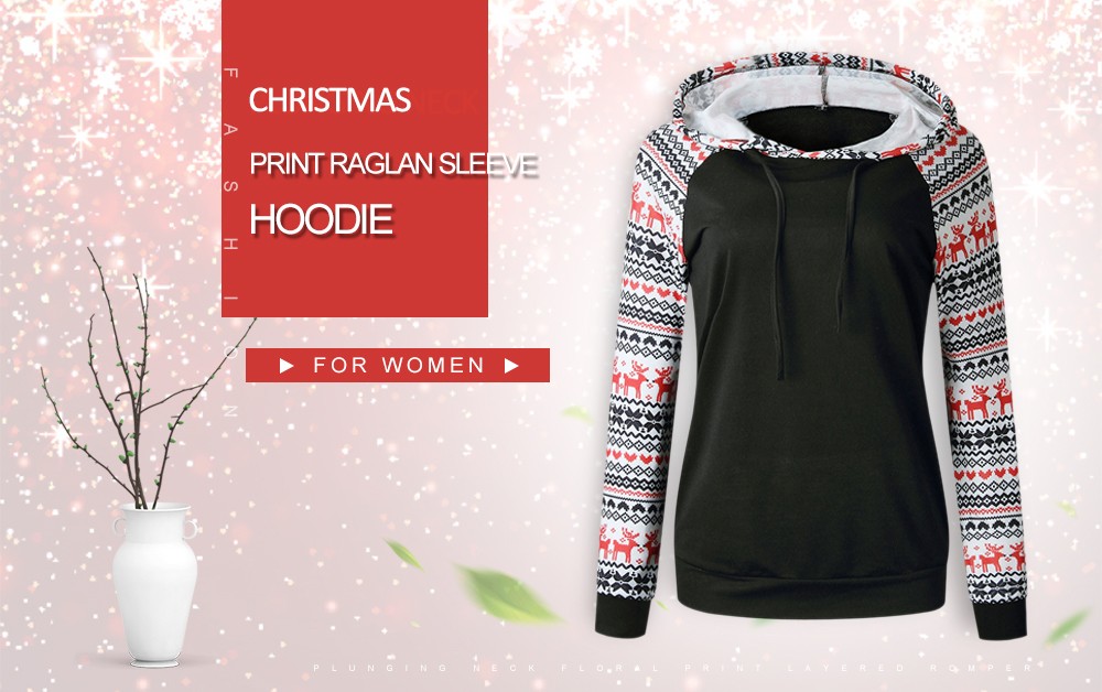 Christmas Raglan Sleeve Pullover Hoodie