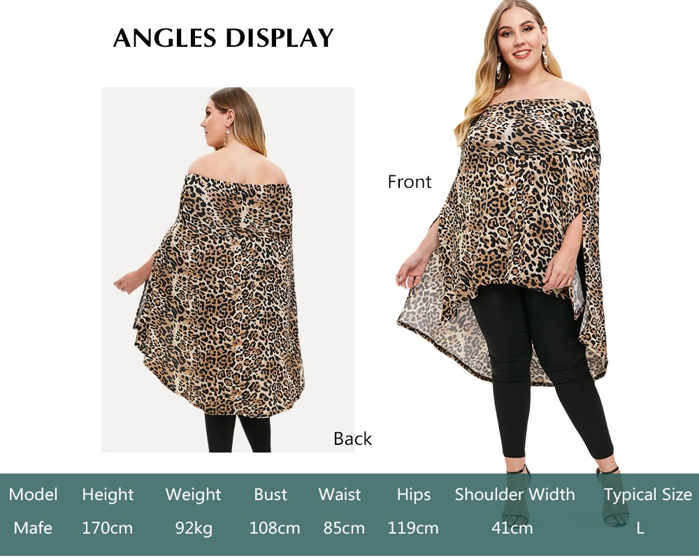 Plus Size Off The Shoulder Leopard Print Asymmetrical Top