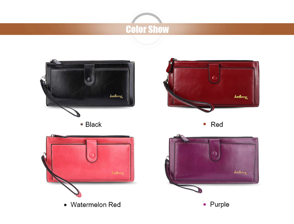 Baellerry Women Elegant Solid Color Multicard Bit Wrist Wallet Clutch Card Holder Phone Pocket