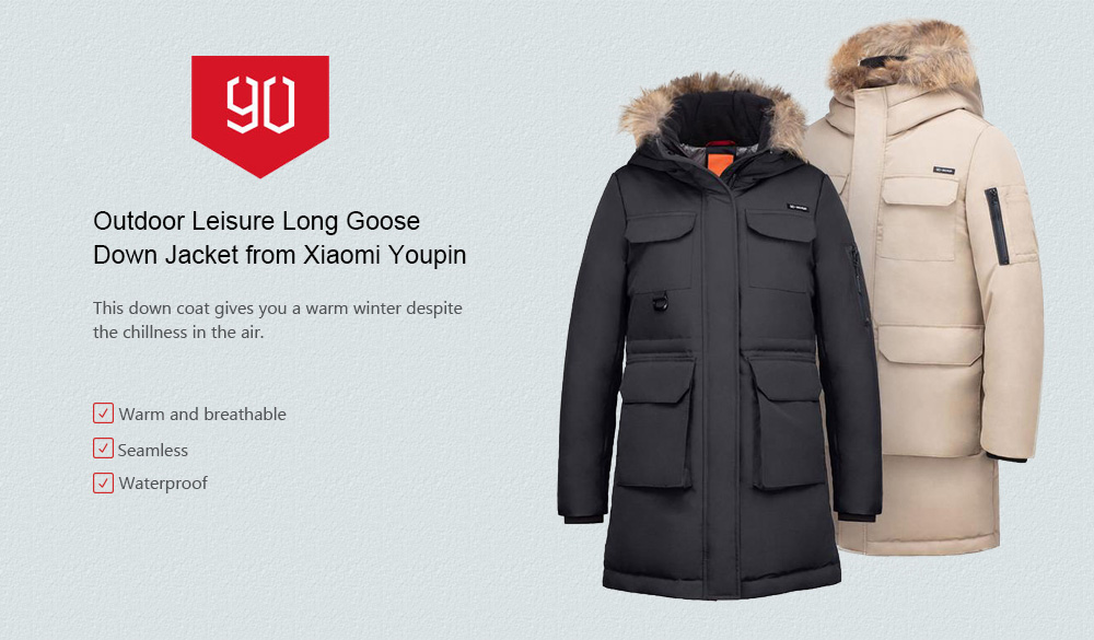 90FUN Outdoor Leisure Long Goose Down Jacket from Xiaomi youpin - Black ...