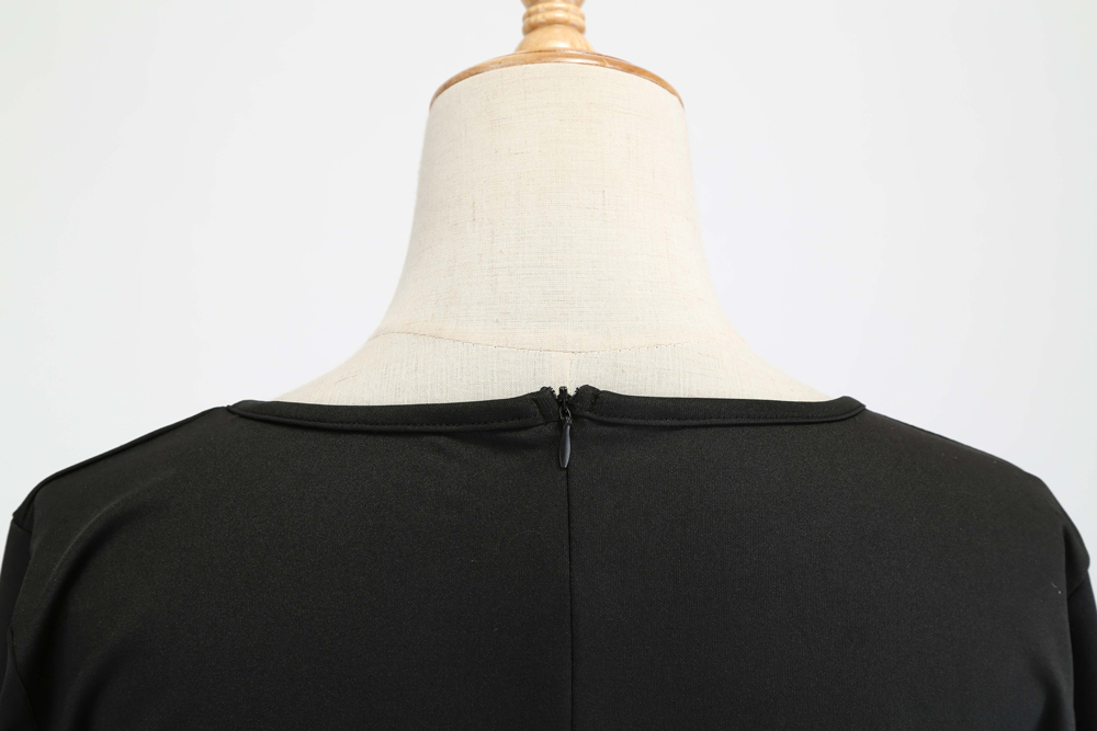 Hepburn Style Printed Stitching Long Sleeve Dress
