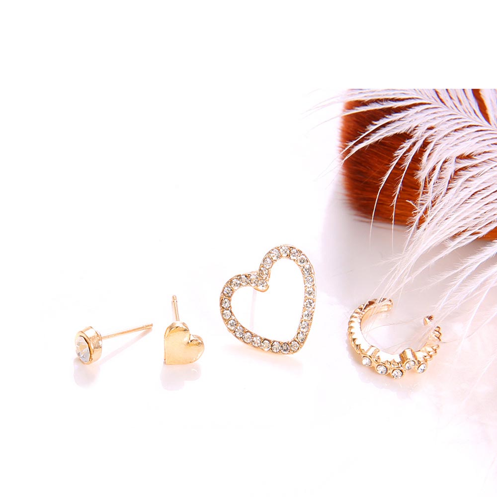 Gold Simple Love C-Shaped Micro-Encrusted 4 Sets of Women'S Earrings