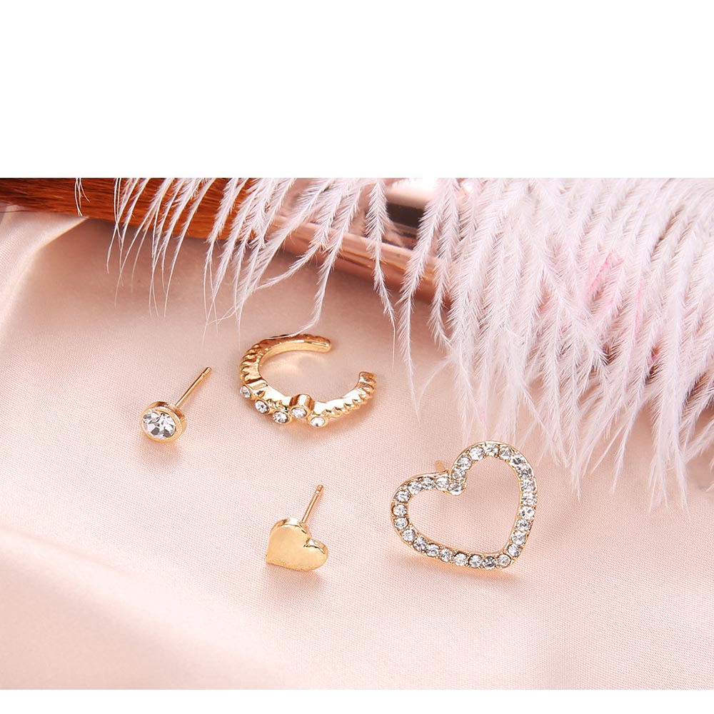 Gold Simple Love C-Shaped Micro-Encrusted 4 Sets of Women'S Earrings