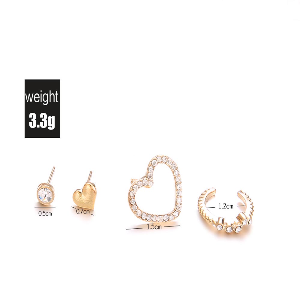 Gold Simple Love C-Shaped Micro-Encrusted 4 Sets of Women'S Earrings